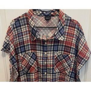 Torrid Red White & Blue Plaid Button Up Sleeveless Blouse Top‎ Size 3 (22-24)
